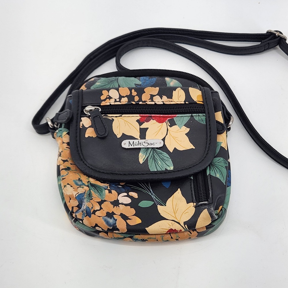 MultiSac Floral Crossbody Bag‎ Small Black Multicolor Adjustable Strap